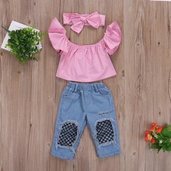 Baby Girls Children Sets Broken Hole Pants Kids Baby Girls Toddler Off Shoulder Tops Denim Pants Outfits Set Clothes
Baby Girls Children Sets Broken Hole Pants Kids Baby Girls Toddler Off Shoulder Tops Denim Pants Outfits Set Clothes
