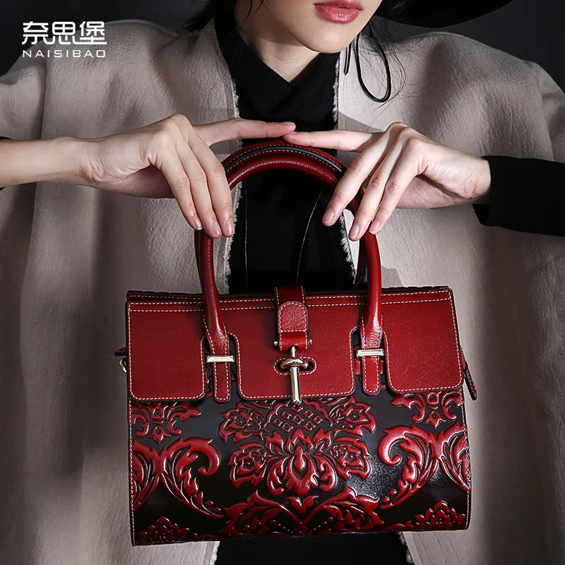 Фото High-quality Genuine Leather Vintage women handbag Chinese style name brand fashion pattern Shoulder Messenger Bag Free Shipping | Багаж и