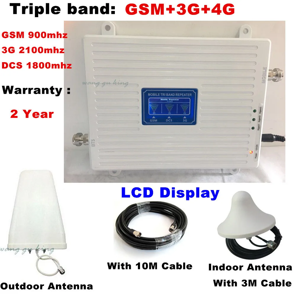 

LCD display Tri Band Amplifier 900 1800 2100 GSM DCS WCDMA 2G 3G 4G LTE Signal Booster 900/1800/2100 Cellphone Cellular Repeater