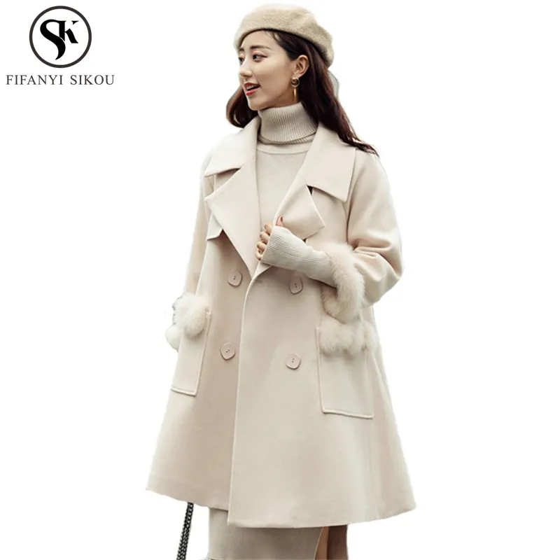 2018 Winter Women Wool coat Classic Double Breasted Thick warm Outerwear Women's Fox hair Spliced Coats Loose Woolen coat LGP869
2018 Winter Women Wool coat Classic Double Breasted Thick warm Outerwear Women's Fox hair Spliced Coats Loose Woolen coat LGP869