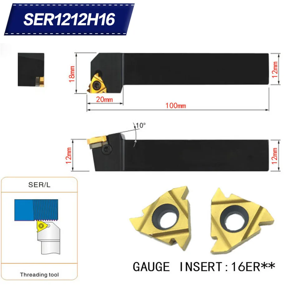 SER1212H16 External Threading Tools Lathe Index Threading Turning Tool Holder For 16ER AG60 Insert Right Hand
SER1212H16 External Threading Tools Lathe Index Threading Turning Tool Holder For 16ER AG60 Insert Right Hand
