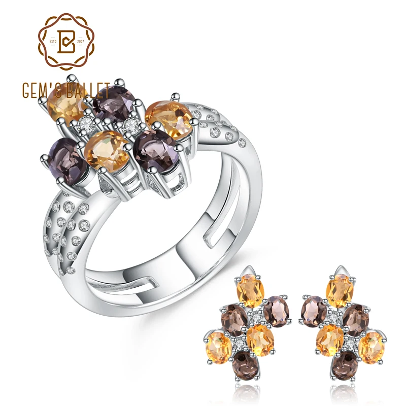 GEM'S BALLET Gorgeous Natural Smoky Quartz Citrine Earrings Ring Set Fine Jewelry 925 Sterling Silver Jewelry Sets For Women
GEM'S BALLET Gorgeous Natural Smoky Quartz Citrine Earrings Ring Set Fine Jewelry 925 Sterling Silver Jewelry Sets For Women