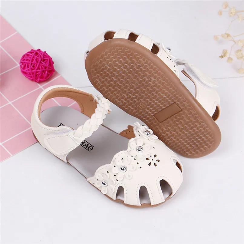 Summer Baby Girl Shoes Toddler Kids Baby Girls Solid Flowers Roman Hollow Out Sandals Princess Shoes Baby Girls Sandals M8Y16 (14)