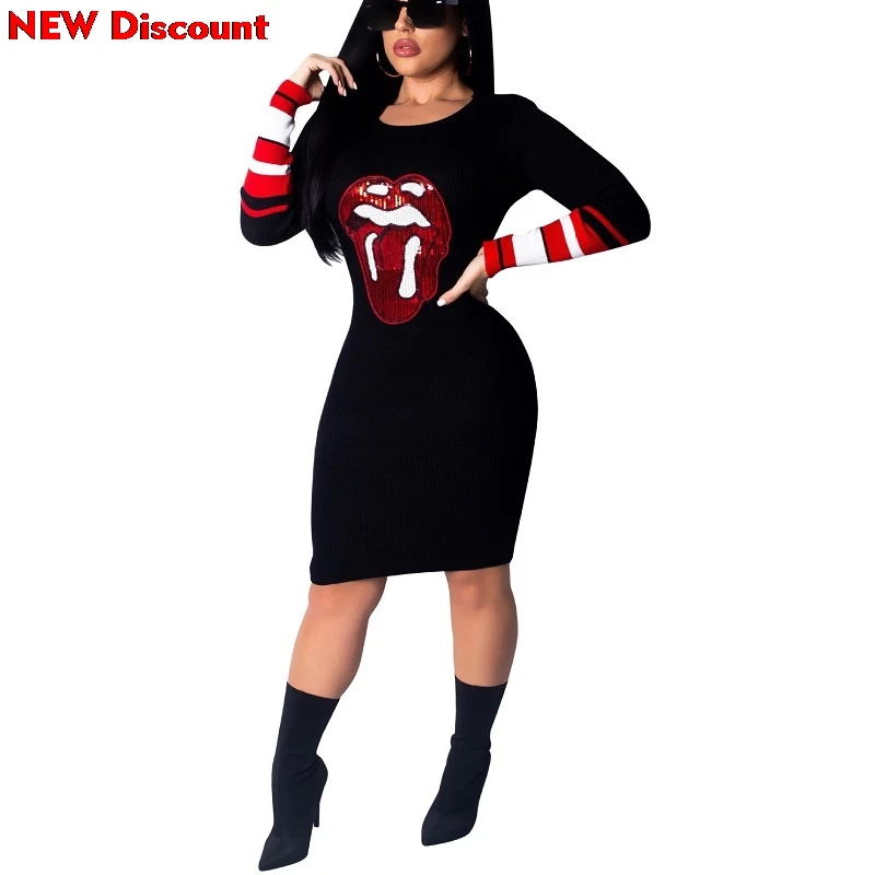 Red Sequin Dress Gril Long Sleeve Stripes Sequins Lip Knitted O-neck Sweater Bodycon Bandage Midi Knee Length Black Sequin Dress
Red Sequin Dress Gril Long Sleeve Stripes Sequins Lip Knitted O-neck Sweater Bodycon Bandage Midi Knee Length Black Sequin Dress