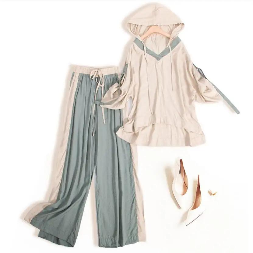 Spring Women's Two Pieces Suit Set Patchwork Long Sleeve Hooded Top & Elastic Wide Leg Pants Cotton Linen Tracksuit
Spring Women's Two Pieces Suit Set Patchwork Long Sleeve Hooded Top & Elastic Wide Leg Pants Cotton Linen Tracksuit