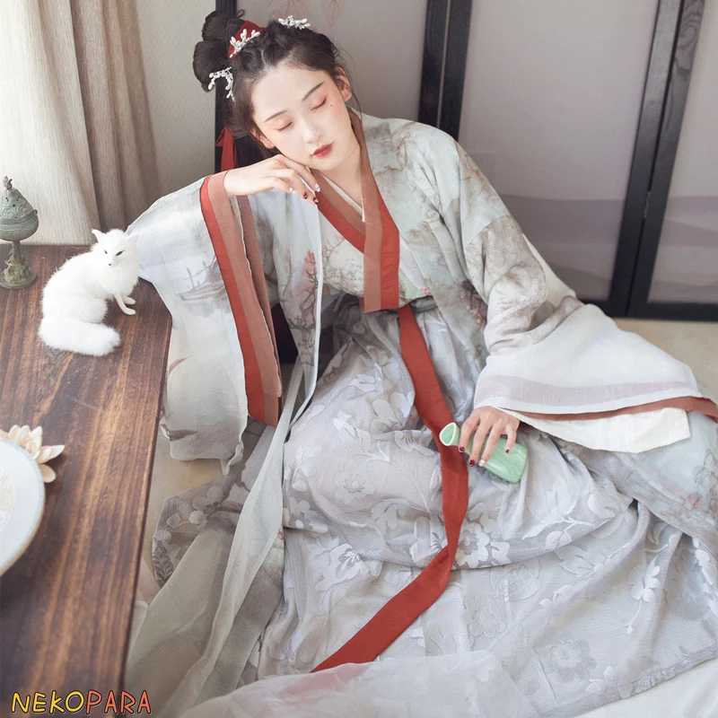 Sliver Fox -- Beautiful Women's Chinese Style Vintage Gorgerous Dress Fine Embroidery Hanfu Ruqun Dress 4Pcs Set 
Sliver Fox -- Beautiful Women's Chinese Style Vintage Gorgerous Dress Fine Embroidery Hanfu Ruqun Dress 4Pcs Set