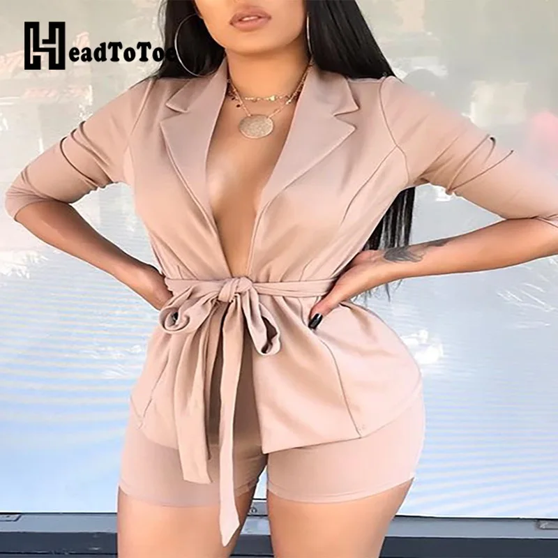 2piece Set Women Solid Notched Neck Belted Blazer with Shorts Women Two Piece Outfits
2piece Set Women Solid Notched Neck Belted Blazer with Shorts Women Two Piece Outfits