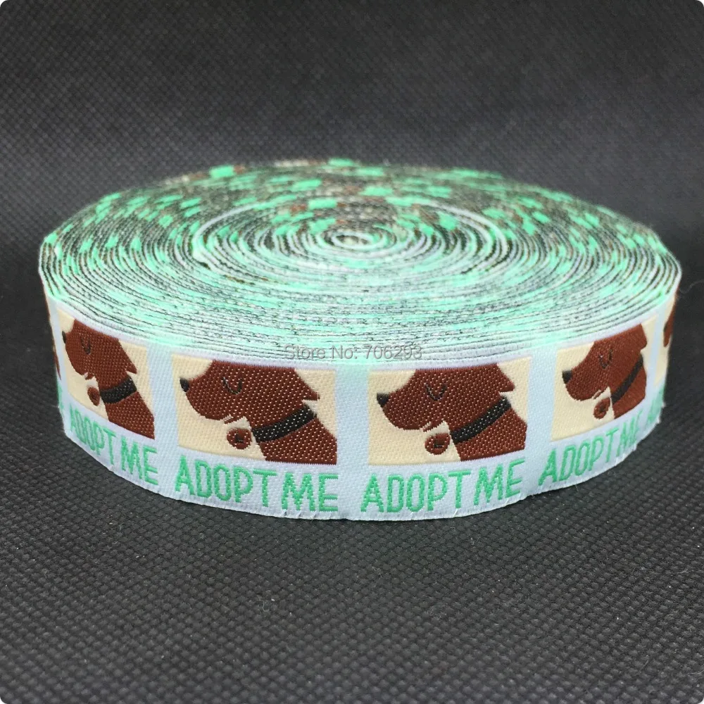 2014 NEW wholesale 7/8'(22 mmx10yards) 100% Polyester Woven Jacquard Ribbon cartoon ribbon "Adopt me "for dog collars
2014 NEW wholesale 7/8'(22 mmx10yards) 100% Polyester Woven Jacquard Ribbon cartoon ribbon "Adopt me "for dog collars