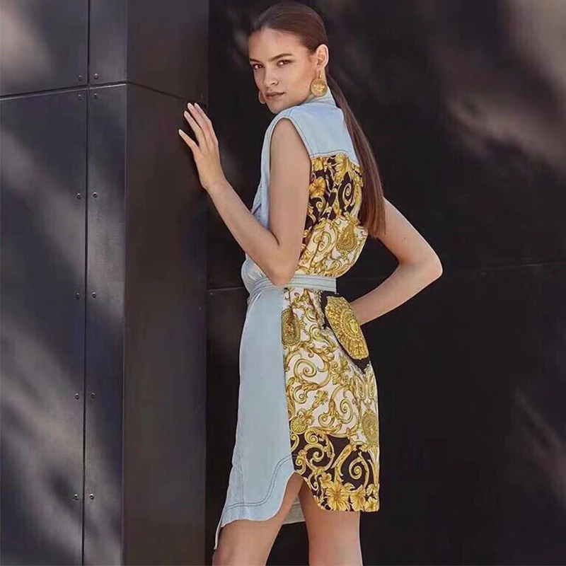 2019 Summer Runway Dress Women Vintage Floral Print Denim Patchwork Mini Dress Female Fashion Dresses
2019 Summer Runway Dress Women Vintage Floral Print Denim Patchwork Mini Dress Female Fashion Dresses