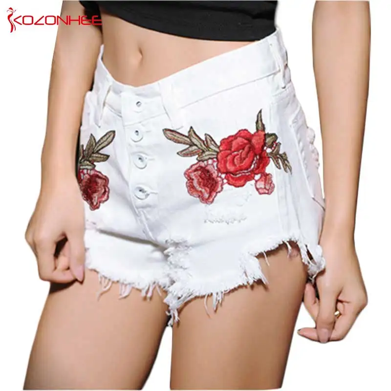 Summer White Rose Ripped Embroidery Denim Shorts With High Waist Torn Fashion Sexy Women Denim Shorts With Holes
Summer White Rose Ripped Embroidery Denim Shorts With High Waist Torn Fashion Sexy Women Denim Shorts With Holes