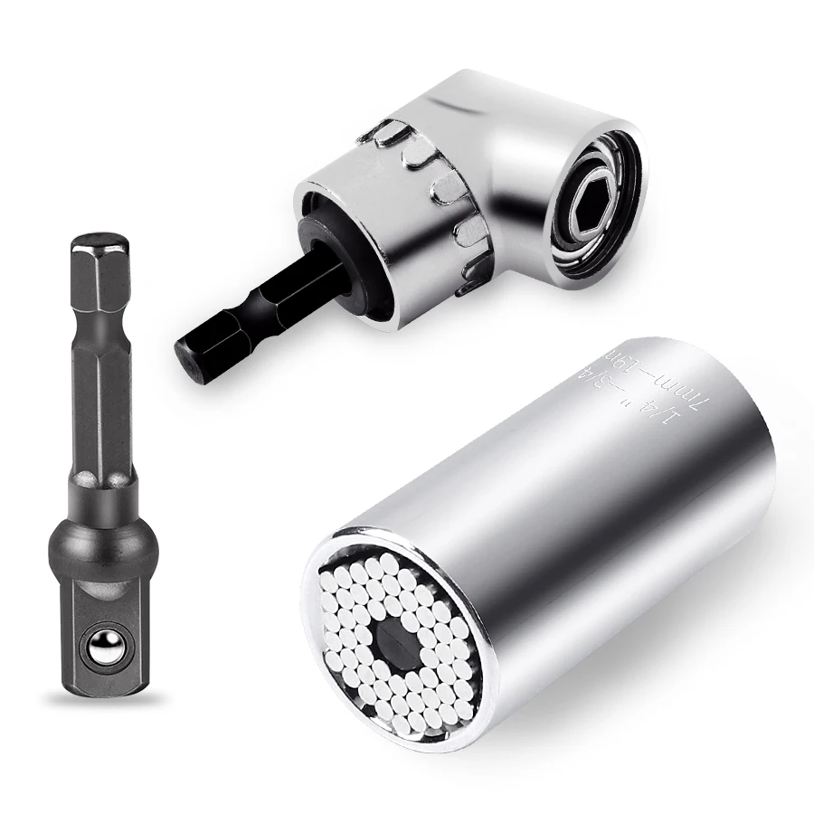 Ratchet Original Universal Socket Wrench Power Drill Adapter Set and 105 Degree Right Angle Extension 1/4" Drive Bit
Ratchet Original Universal Socket Wrench Power Drill Adapter Set and 105 Degree Right Angle Extension 1/4" Drive Bit