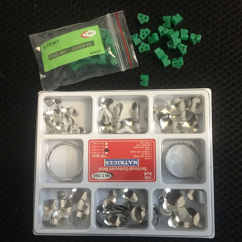 100Pcs Dental Matrix Sectional Contoured Matrices Full Kit +40 Pcs Silicone Dental Add-On Wedges
100Pcs Dental Matrix Sectional Contoured Matrices Full Kit +40 Pcs Silicone Dental Add-On Wedges