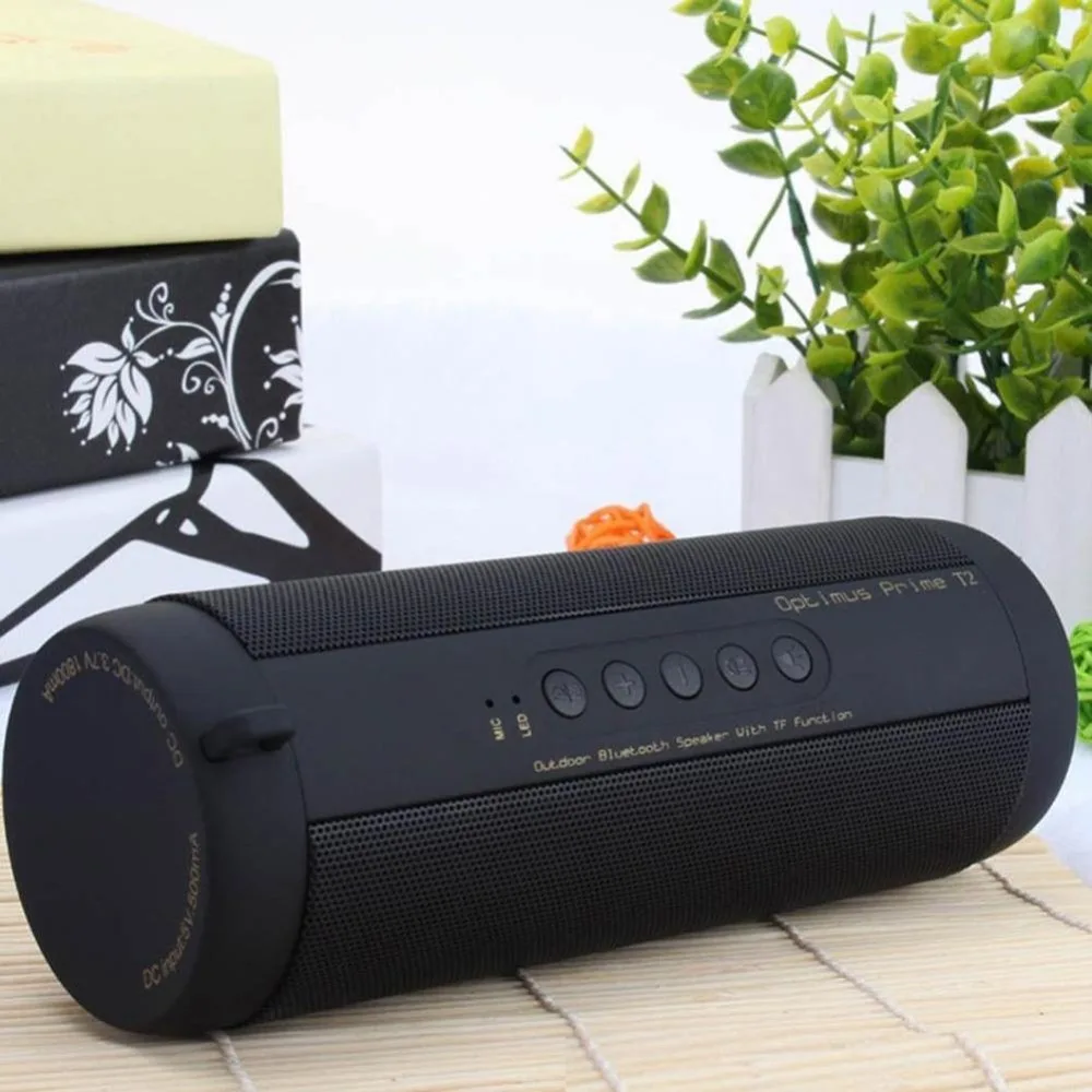 

T2 Bluetooth Music Bass Speaker Waterproof Portable Outdoor LED Wireless Column Loudspeaker Support TF Card FM Radio Aux Input