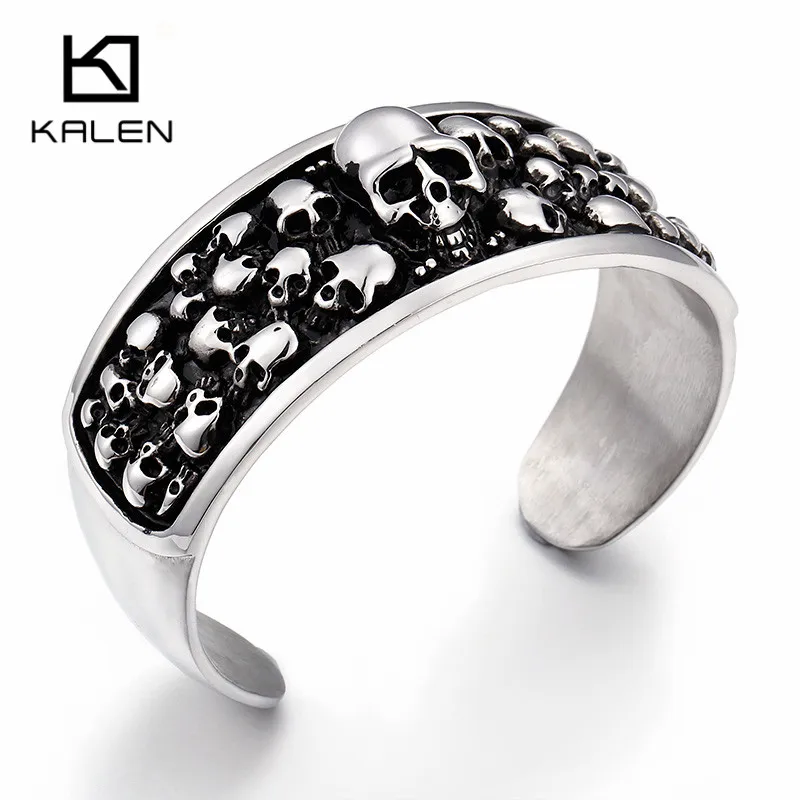 KALEN Punk Multi Skull Charm Bangles For Men 316L Stainless Steel Heavy Chunky Skull Cuff Open Bangle & Bracelet Biker Jewelry
KALEN Punk Multi Skull Charm Bangles For Men 316L Stainless Steel Heavy Chunky Skull Cuff Open Bangle & Bracelet Biker Jewelry