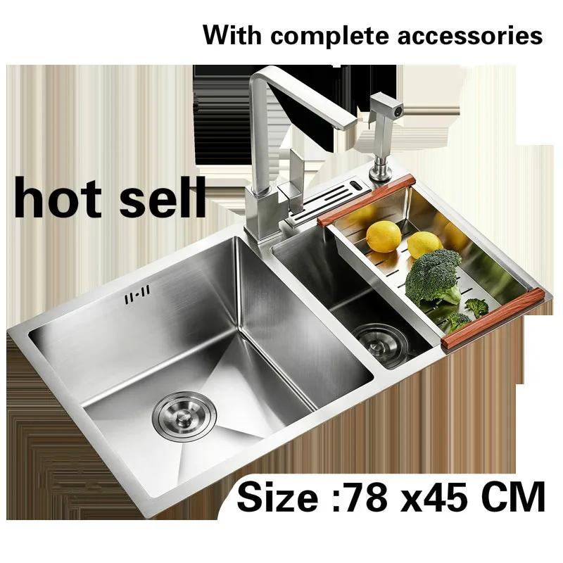 

Free shipping Hot sell kitchen sink ordinary 3mm double groove food grade 304 stainless steel durable 78x45 CM