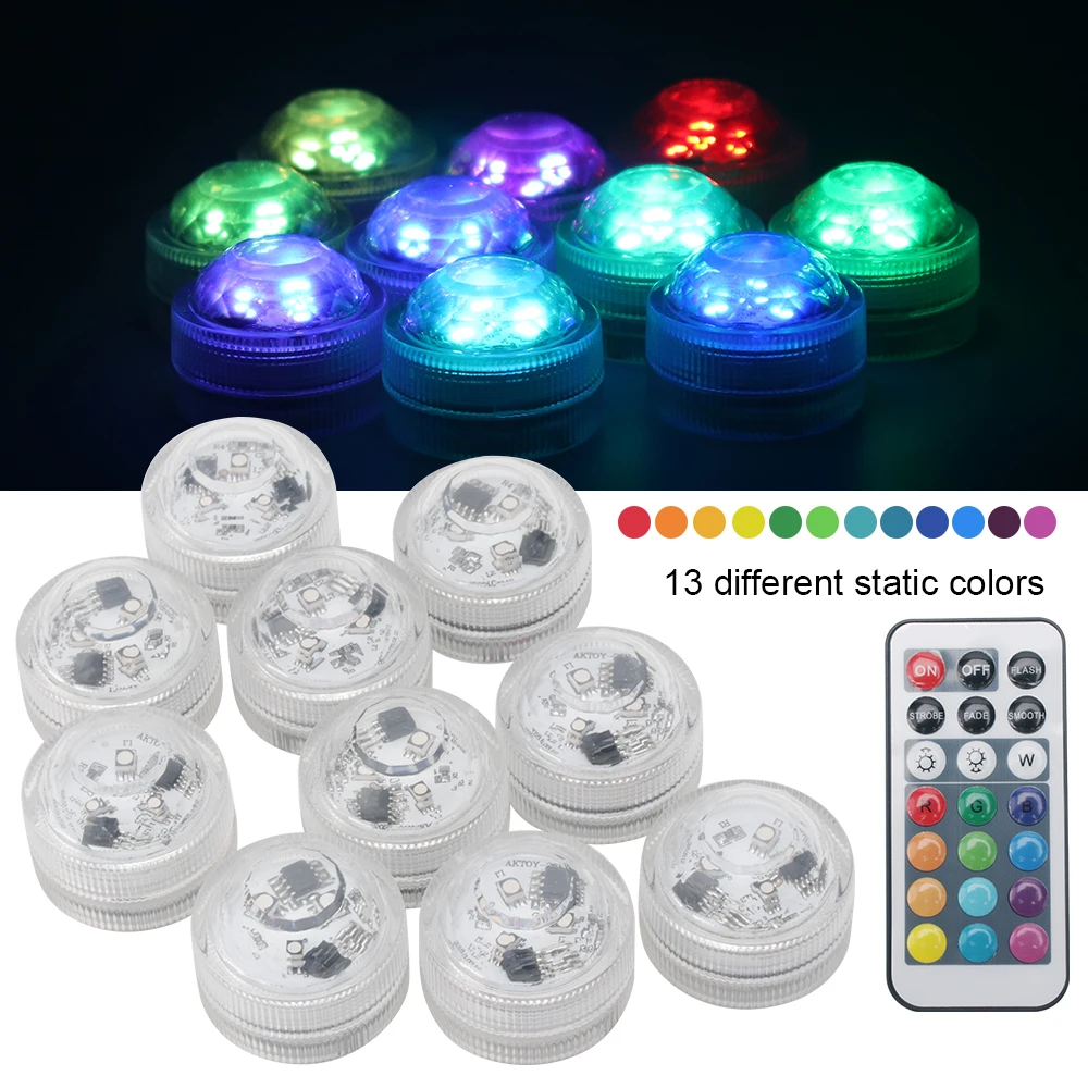 10Pcs RGB LED Underwater Submersible Lights Remote Control Waterproof Aquarium LED Lighting Fish Tank Light Fountain Pool Lamp
10Pcs RGB LED Underwater Submersible Lights Remote Control Waterproof Aquarium LED Lighting Fish Tank Light Fountain Pool Lamp