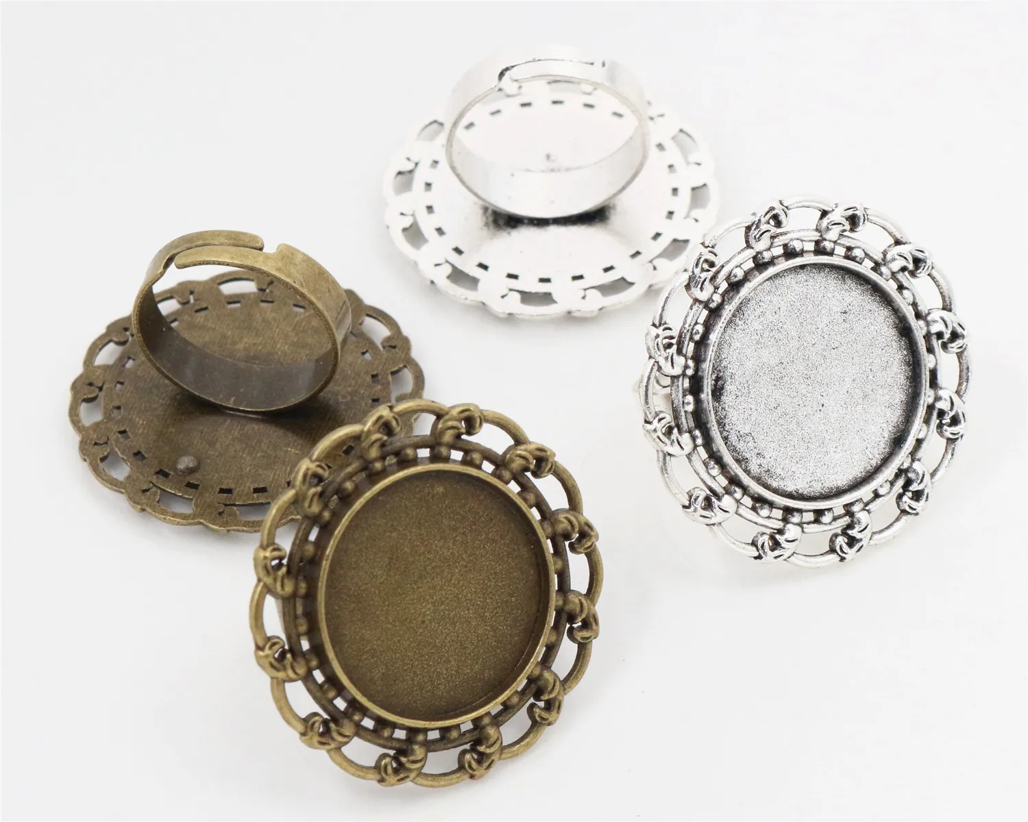 5pcs 20mm Antique Silver and Bronze Plated Brass Adjustable Ring Setting Blank/Base,Fit 20mm Glass Cabochons,Buttons;Ring Bezels
5pcs 20mm Antique Silver and Bronze Plated Brass Adjustable Ring Setting Blank/Base,Fit 20mm Glass Cabochons,Buttons;Ring Bezels