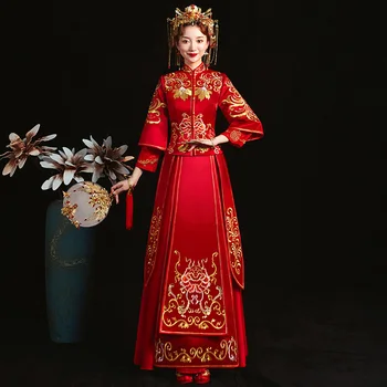 Bride Toast Clothes Classic Chinese Female Wedding Cheongsam Suit Embroidery Floral Qipao Elegant Ankle-Length Mariage Gowns
Bride Toast Clothes Classic Chinese Female Wedding Cheongsam Suit Embroidery Floral Qipao Elegant Ankle-Length Mariage Gowns