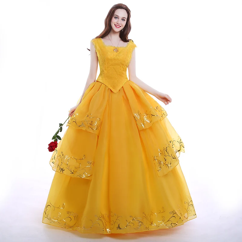 

Emma Watson Yellow Belle Dress Halloween Costumes for Adult Women Beauty and the Beast Belle Cosplay costume Custom Made Dress