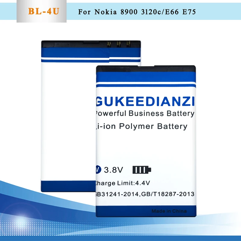 GUKEEDIANZI Cell Phone Replacement 1000mAh Battery BL-4U For Nokia E66 3120C 6212C 8900 6600S E75 5730XM 5330XM 8800SA 8800CA
GUKEEDIANZI Cell Phone Replacement 1000mAh Battery BL-4U For Nokia E66 3120C 6212C 8900 6600S E75 5730XM 5330XM 8800SA 8800CA