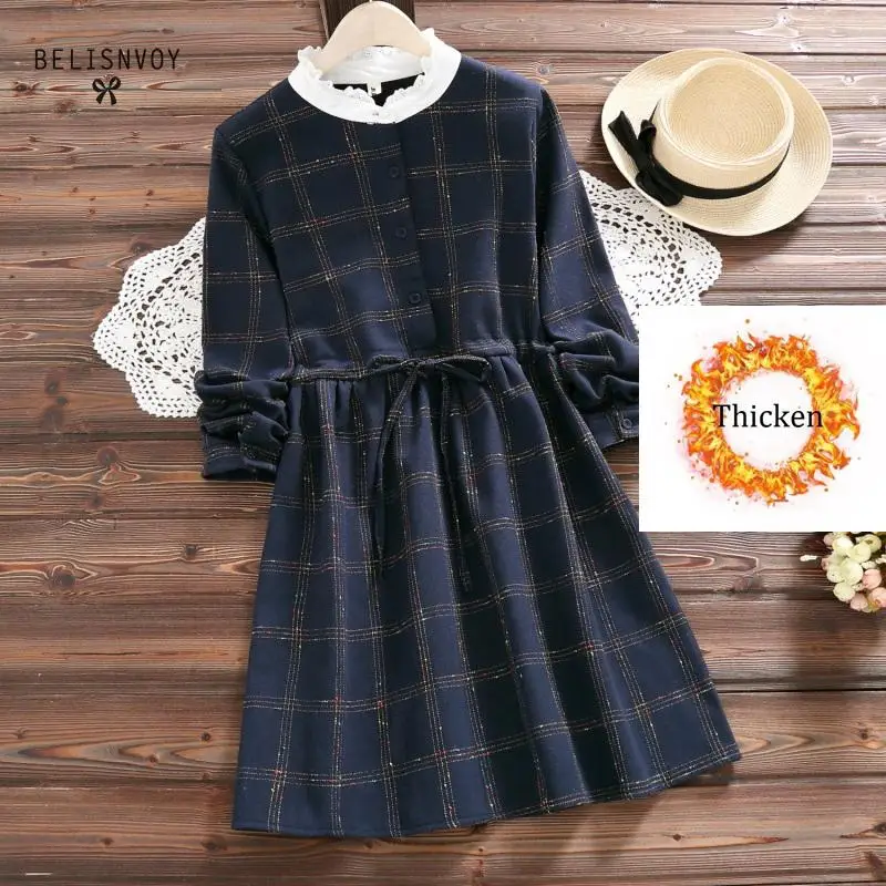 Thicken Autumn Winter Women Plaid Velvet Dress Round Neck Casual Long Sleeve Splice Sashes Buttons Cotton Retro Dress Vestidos
Thicken Autumn Winter Women Plaid Velvet Dress Round Neck Casual Long Sleeve Splice Sashes Buttons Cotton Retro Dress Vestidos