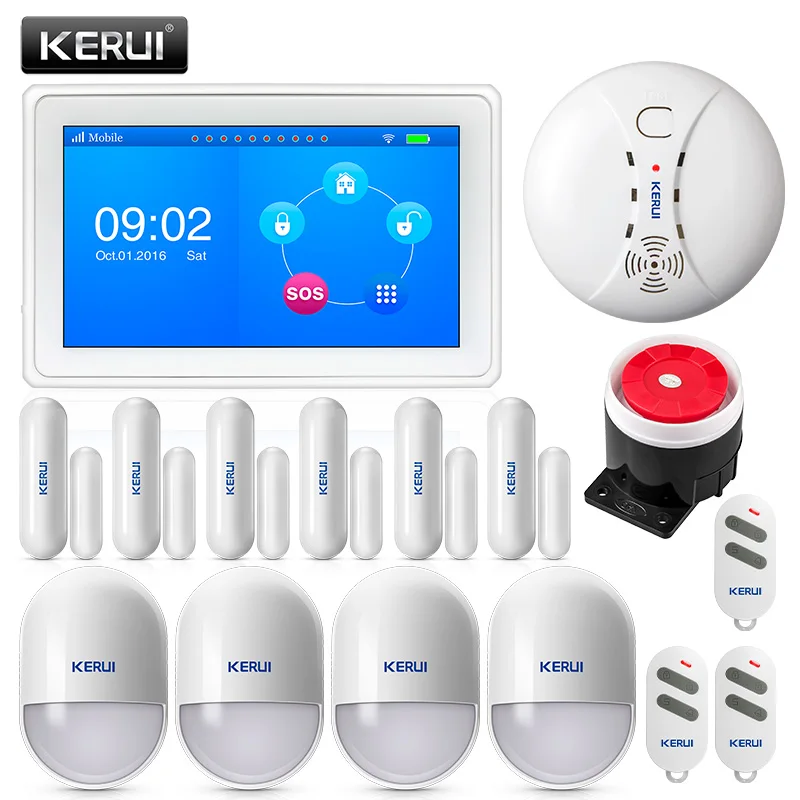 KERUI K7 WIFI GSM Smart Burglar Home Alarm System 7 Inch TFT Display with Door magnet Motion and Smoke Sensor Detector siren
KERUI K7 WIFI GSM Smart Burglar Home Alarm System 7 Inch TFT Display with Door magnet Motion and Smoke Sensor Detector siren