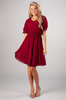 Dark Red Chiffon A-line Short Modest Bridesmaid Dresses With Flutter Sleeves A-line Knee length Boho Informal Bridesmaid Gowns
Dark Red Chiffon A-line Short Modest Bridesmaid Dresses With Flutter Sleeves A-line Knee length Boho Informal Bridesmaid Gowns
