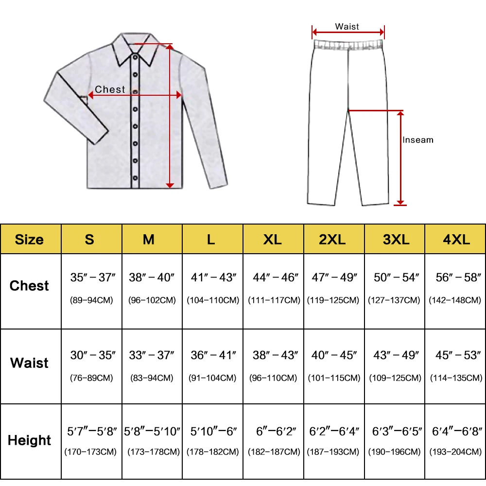 Pajamas Size Chart