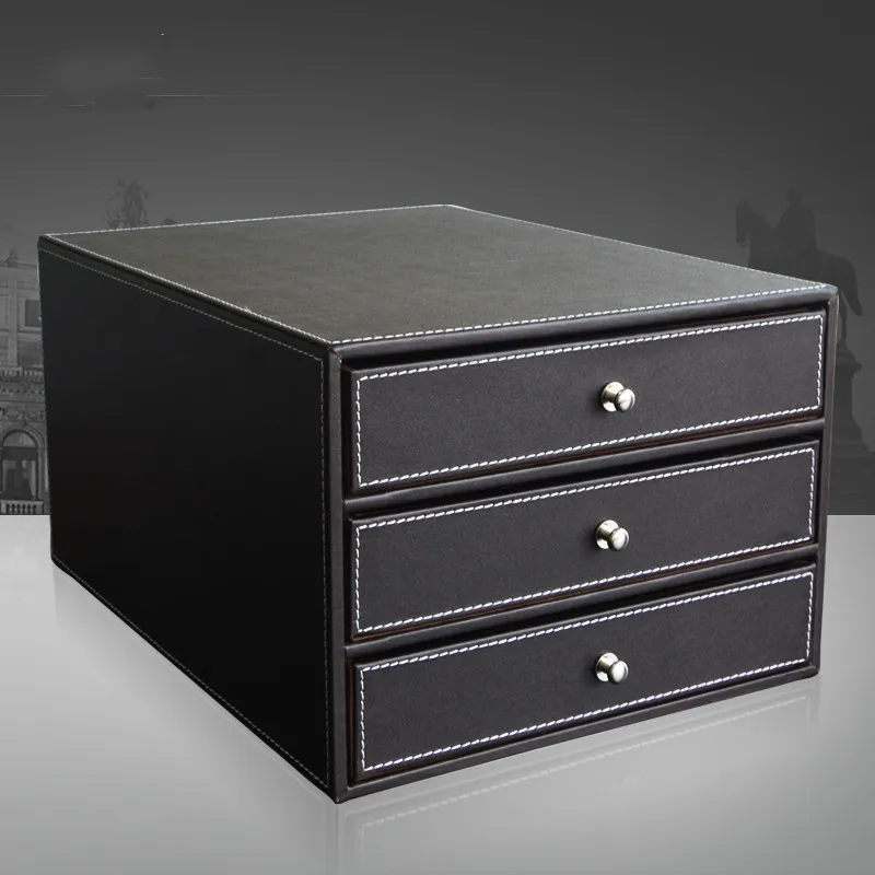 High-grade leather desktop file cabinet Three-layer drawer type A4 file storage information box Business office supplies
High-grade leather desktop file cabinet Three-layer drawer type A4 file storage information box Business office supplies