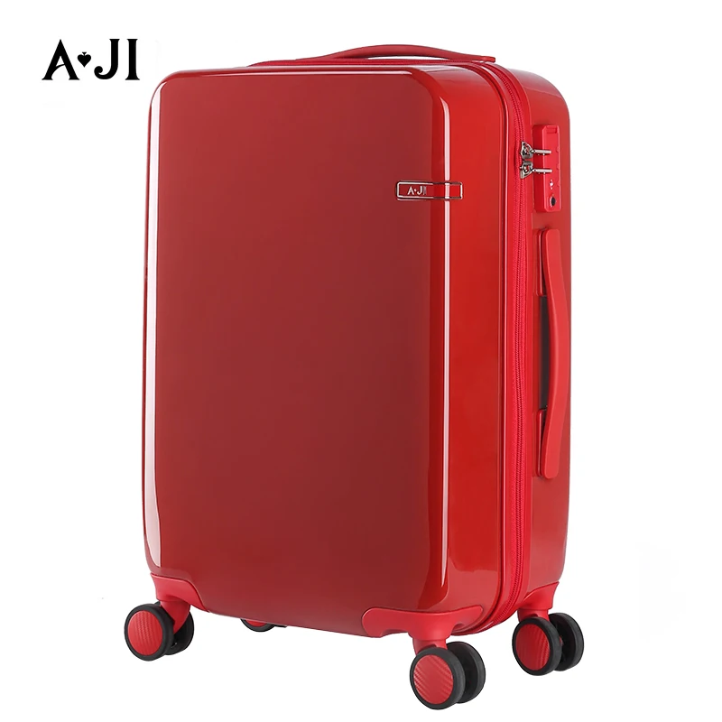 

AJI Women Red Suitcase Rolling Luggage Trolley Case Hardside PC TSA Lock Aluminum Telescoping Handle Carry-Ons 20" 24" Wedding