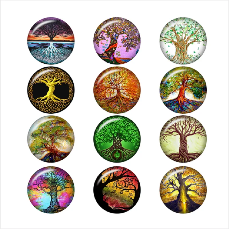 Mixed 50PCS Tree of Life Glass Snap Button Jewelry Fit 18MM Snaps Bracelet