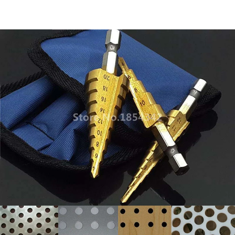 3Pcs Set HSS Titanium Hex Shank Metal Step Drill Bit Hole Cutter Wood Cone Core Drilling Saw Power Drills Tools Inch OR Metric
3Pcs Set HSS Titanium Hex Shank Metal Step Drill Bit Hole Cutter Wood Cone Core Drilling Saw Power Drills Tools Inch OR Metric