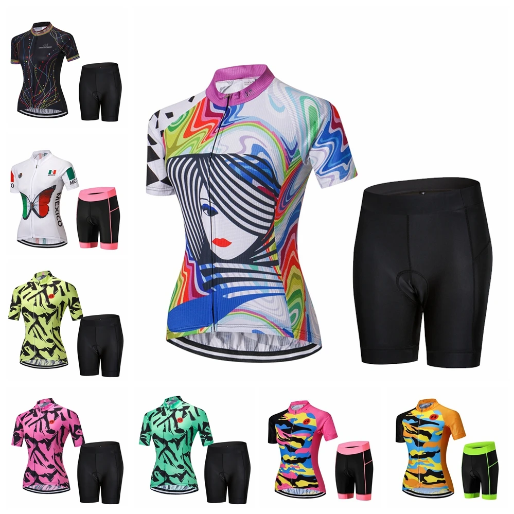 

Cycling Jersey Set Women Bike Jersey Shorts suit Summer Mountain MTB Bicycle Clothes Maillot Ropa Ciclismo Top bottom pro team