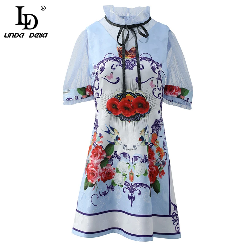 LD LINDA DELLA Fashion Summer Short Dress Women's Ruffled Collar Bowknot Floral Pinted Mesh Splice Elegant Casual A-Line Dresses
LD LINDA DELLA Fashion Summer Short Dress Women's Ruffled Collar Bowknot Floral Pinted Mesh Splice Elegant Casual A-Line Dresses