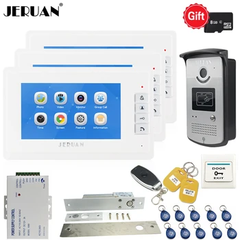 

JERUAN New 7`` LCD Screen Video Doorphone Voice/Video Recording Intercom system kit 3 White Monitors + RFID Access IR Camera 1V3