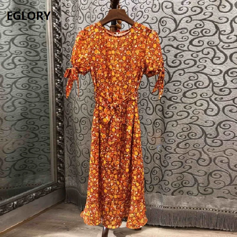 Runway Dress 2019 Summer Fashion Silk Dress High Quality Women O-Neck Yellow Flower Print Bow Tie Sleeve Mid-Calf Dress Orange
Runway Dress 2019 Summer Fashion Silk Dress High Quality Women O-Neck Yellow Flower Print Bow Tie Sleeve Mid-Calf Dress Orange