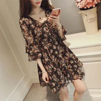 Women Floral Print Dress Casual Lace Sweet Three Quarter Flare Sleeve V-Neck High Waist Empire Mini Dresses Clothing
Women Floral Print Dress Casual Lace Sweet Three Quarter Flare Sleeve V-Neck High Waist Empire Mini Dresses Clothing