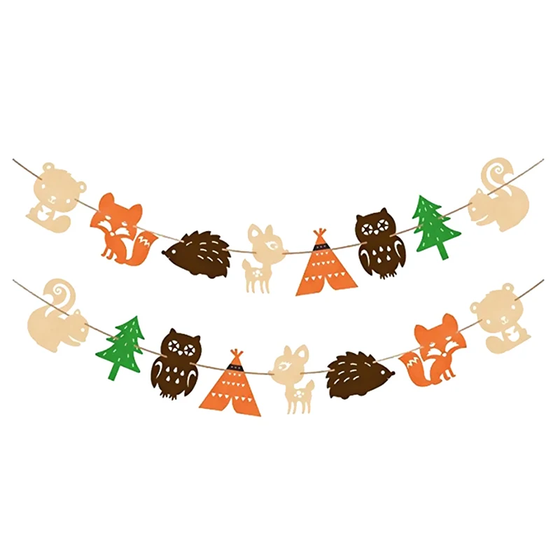 NEW-Cartoon-Animal-Banner-Pennant-Flags-Forest-Hedgehog-Squirrel-Fox-Garland-Bunting-For-Baby-Shower-Birthday