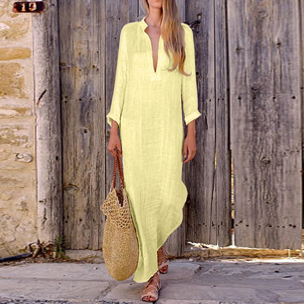 Women Boho Baggy Loose Dress Long Sleeve V-Neck Linen Kaftan Maxi Dress Beach Dresses Woman Party Night Summer Beachwear
Women Boho Baggy Loose Dress Long Sleeve V-Neck Linen Kaftan Maxi Dress Beach Dresses Woman Party Night Summer Beachwear