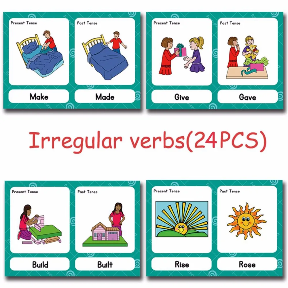 24 Pcs/Set Irregular Verbs English Flash Cards Pocket Card Kids Children Game Learning Educational Toys
24 Pcs/Set Irregular Verbs English Flash Cards Pocket Card Kids Children Game Learning Educational Toys