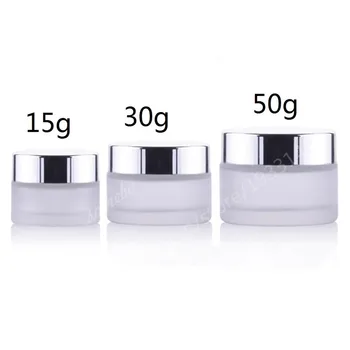 

200pcs 50g 30g 20g 15g 10g 5g Frost Glass Cream Jar with silver gold black lids 1oz Glass Container 1/3oz Cosmetic Packaging