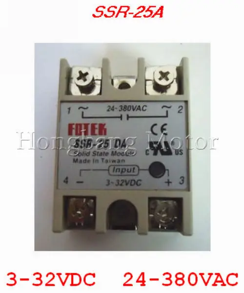 

25A SSR,input 3-32V DC output 24-380V AC single phase solid state relay SSR-25DA