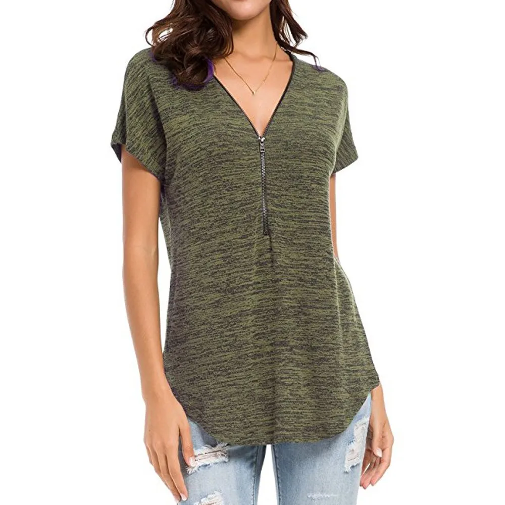 Womens Loose Fitting Zip Up V Neck Short Sleeve Tops Tunic Casual Shirt Women's zipper short sleeve top
Womens Loose Fitting Zip Up V Neck Short Sleeve Tops Tunic Casual Shirt Women's zipper short sleeve top