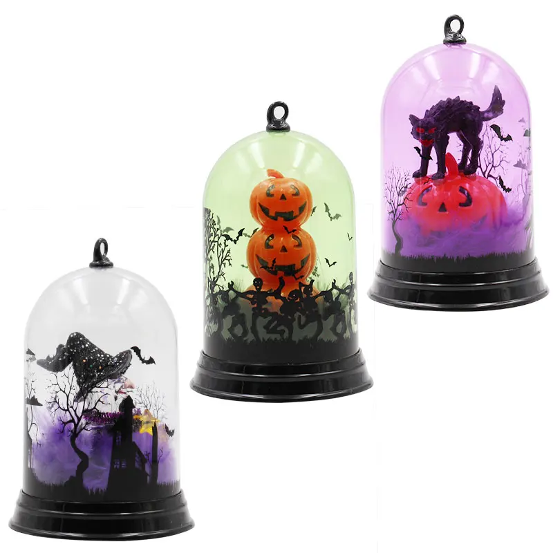 1pc Creative LED Lantern Lights Pumpkin Witch Pattern Assorted Glass Domes Light Up Lanterns for Bar Pub Halloween Decoration