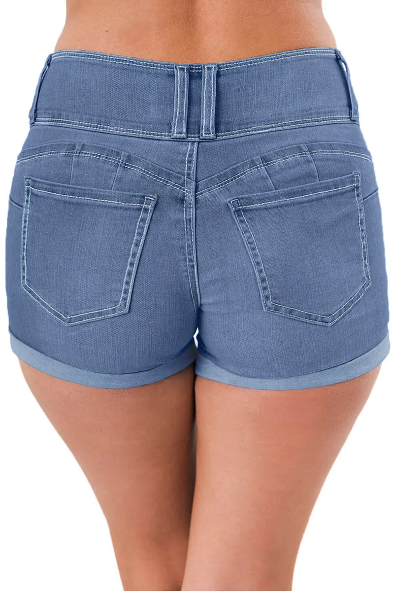Light-Blue-Triple-Button-High-Waisted-Denim-Shorts-LC786095-4-2