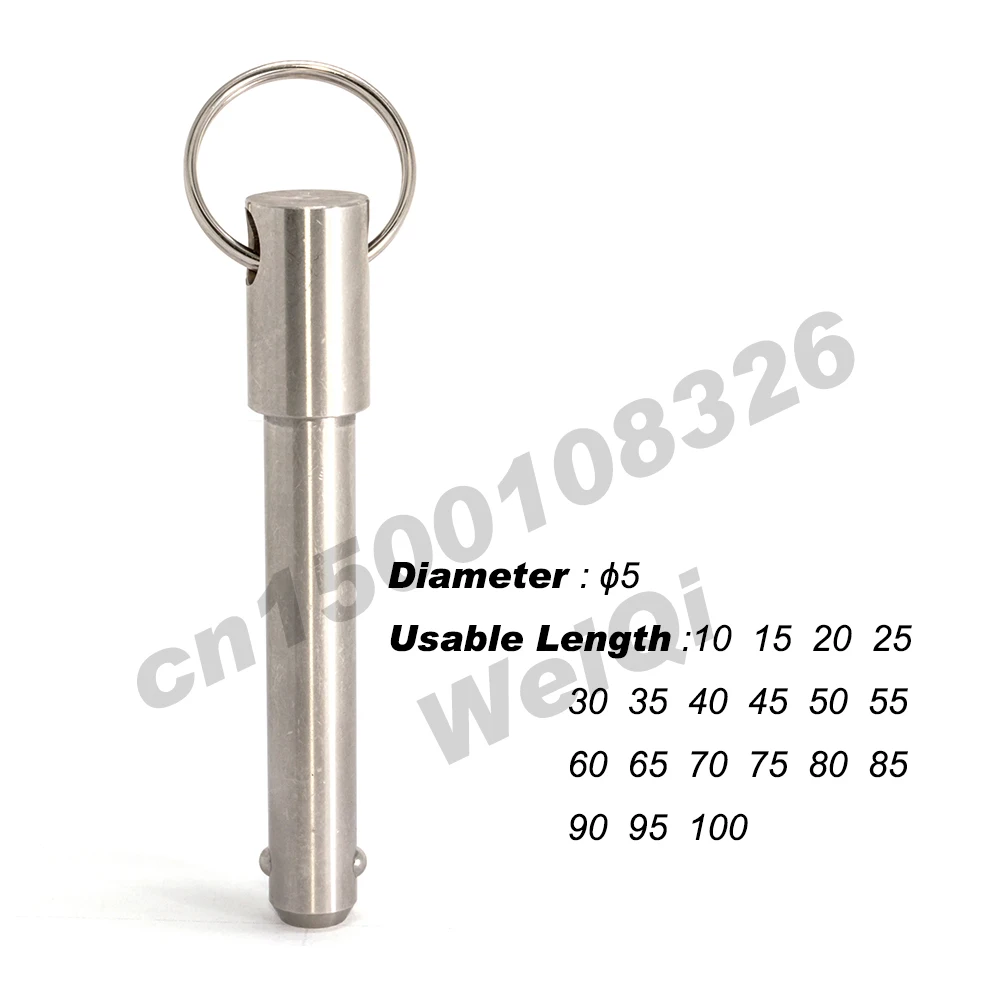 Stainless Steel 12mm Quick Release Ball Lock Pins Usable Length 50mm Security 