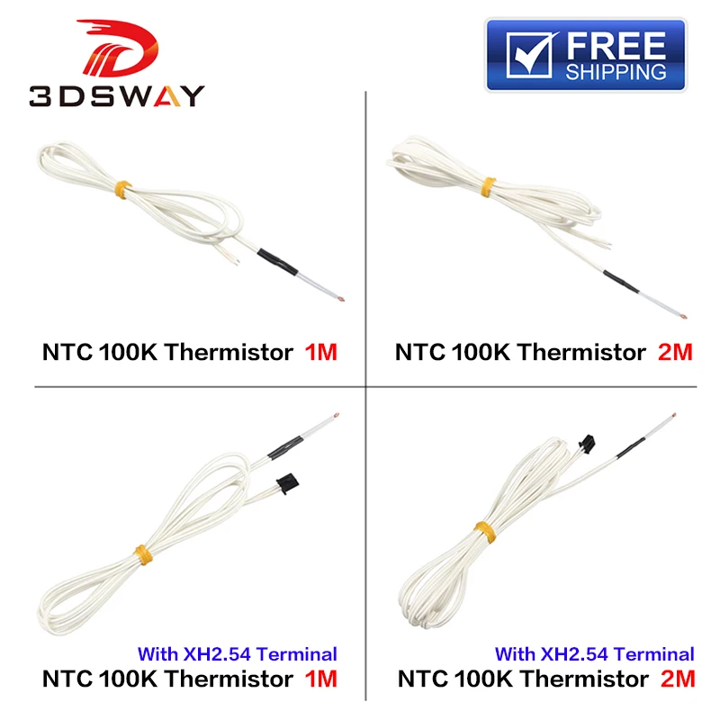 3DSWAY 3D Printer Part 1M/2M 100K ohm NTC Glass Sealed Thermistor Temperature Sensor B3950 with Cable XH2.54 Terminal 1pc
3DSWAY 3D Printer Part 1M/2M 100K ohm NTC Glass Sealed Thermistor Temperature Sensor B3950 with Cable XH2.54 Terminal 1pc
