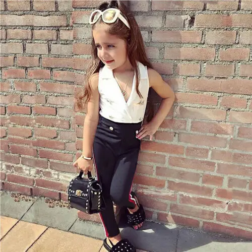 Summer Kids Girls Clothes Sets V-Neck Button Vest Tops with Pockets Side Striped Pants 2Pcs Children Girl Party Outfits 1-7Y
Summer Kids Girls Clothes Sets V-Neck Button Vest Tops with Pockets Side Striped Pants 2Pcs Children Girl Party Outfits 1-7Y