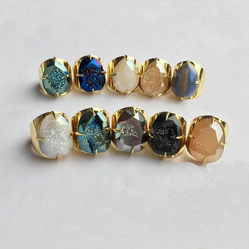 BOROSA Rainbow Titanium Druzy Faceted Claw Ring Copper Gold-color Teardrop Egg Shape Champagne Druzy Ring
BOROSA Rainbow Titanium Druzy Faceted Claw Ring Copper Gold-color Teardrop Egg Shape Champagne Druzy Ring