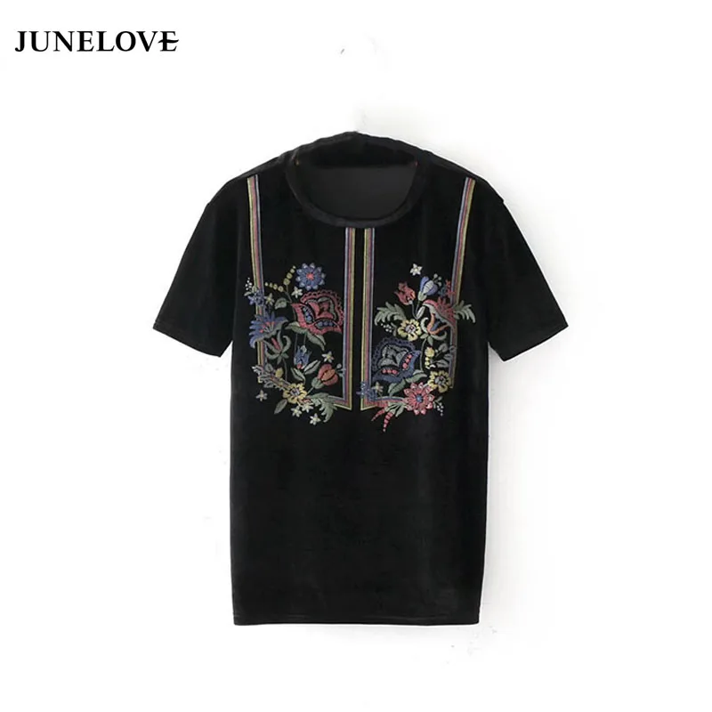 JuneLove 2019 winter women casual T shirts velvet short sleeve women shirts female embroidery O Neck floral shirts
JuneLove 2019 winter women casual T shirts velvet short sleeve women shirts female embroidery O Neck floral shirts